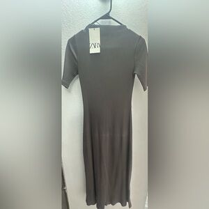 Zara Charcoal Ribbed Long Dress